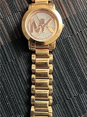 Michael Kors Gold Tone MK Logo Crystal Dial Bracelet Watch